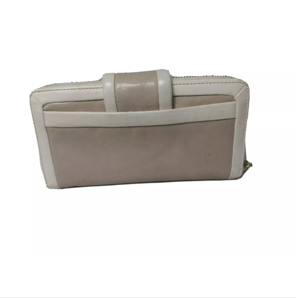 Vintage Coach Continental Zip Round Leather Wallet Organizer Almond & Beige - Picture 3 of 8